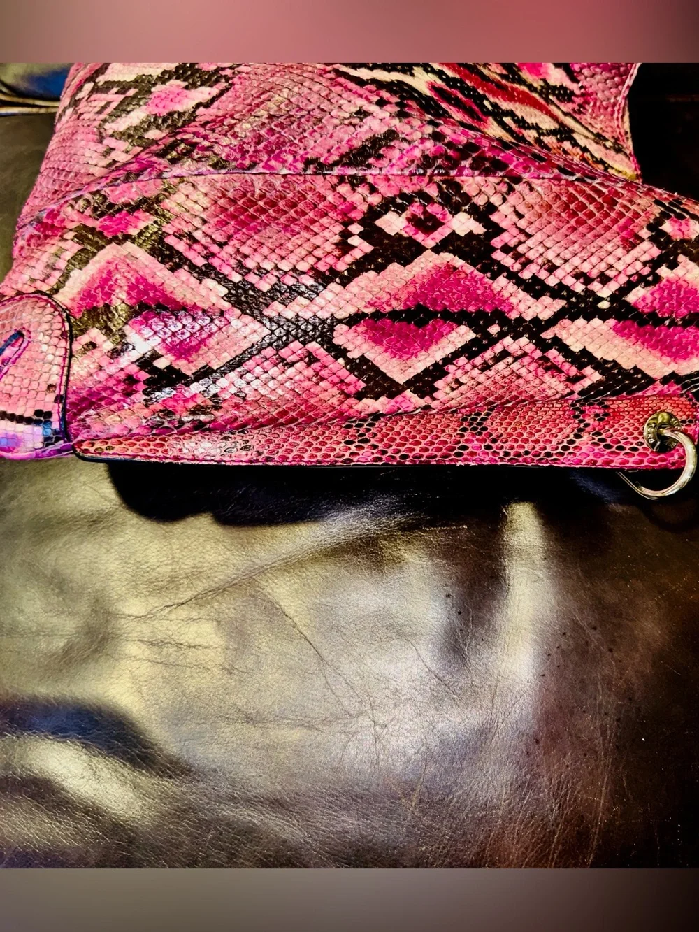 Michael Kors Collection — Large Skorpios Python Satchel Multicolor Pink Genuine
